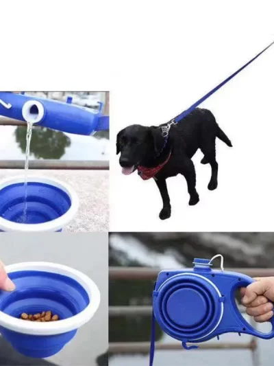 4-in-1 Durable Dog Leash Retractable Nylon Dog Leash With Water Bottle Bowl Extending Puppy Walking Running Leads Pet