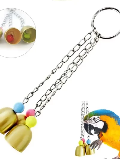 1Pc Pet Bird Parrot Pigeon Hanging 3 Bells Chain Cage Stand Bite Playing Sound Toy Колокольчик игрушка птица