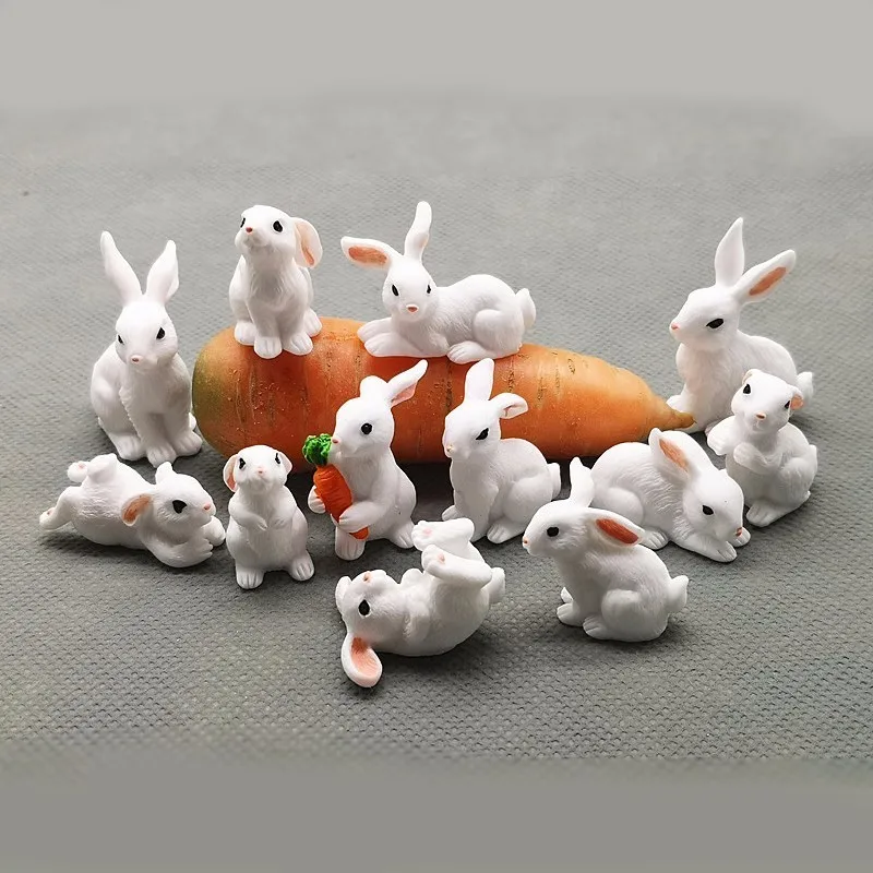 1 Pcs 12 Style Rabbit Easter Decoration Miniature Hare Animal Figurine Resin Craft Mini Bunny Garden Ornament DIY Accessories
