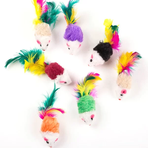 Cute Mini Soft Fleece False Mouse Cat Toys Colorful Feather Funny Playing Training Toys For Cats Kitten Puppy Pet Supplies - Image 2