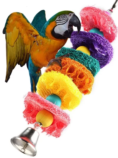 Funny Natural loofah Bird Toys Parrot Toys Swing Parrot Cage Hanging Cockatiel with Bell Parakeet Pet Bird Bites Climb Chew Toys