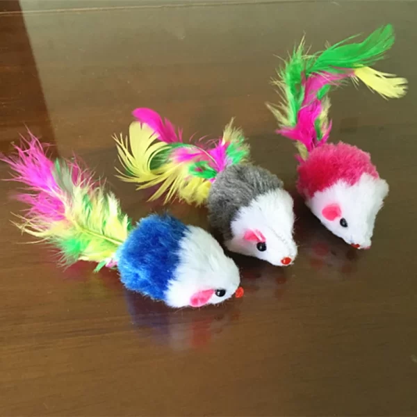 Cute Mini Soft Fleece False Mouse Cat Toys Colorful Feather Funny Playing Training Toys For Cats Kitten Puppy Pet Supplies - Image 3