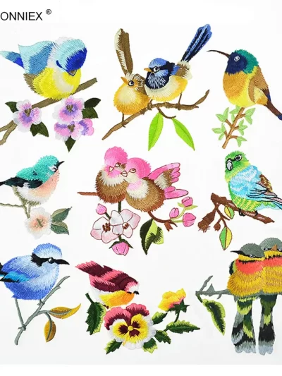 AHYONNIEX 1PCS Cute Embroidered Animal Bird Patch Clothes Stickers Applique Small Parch DIY Accessories