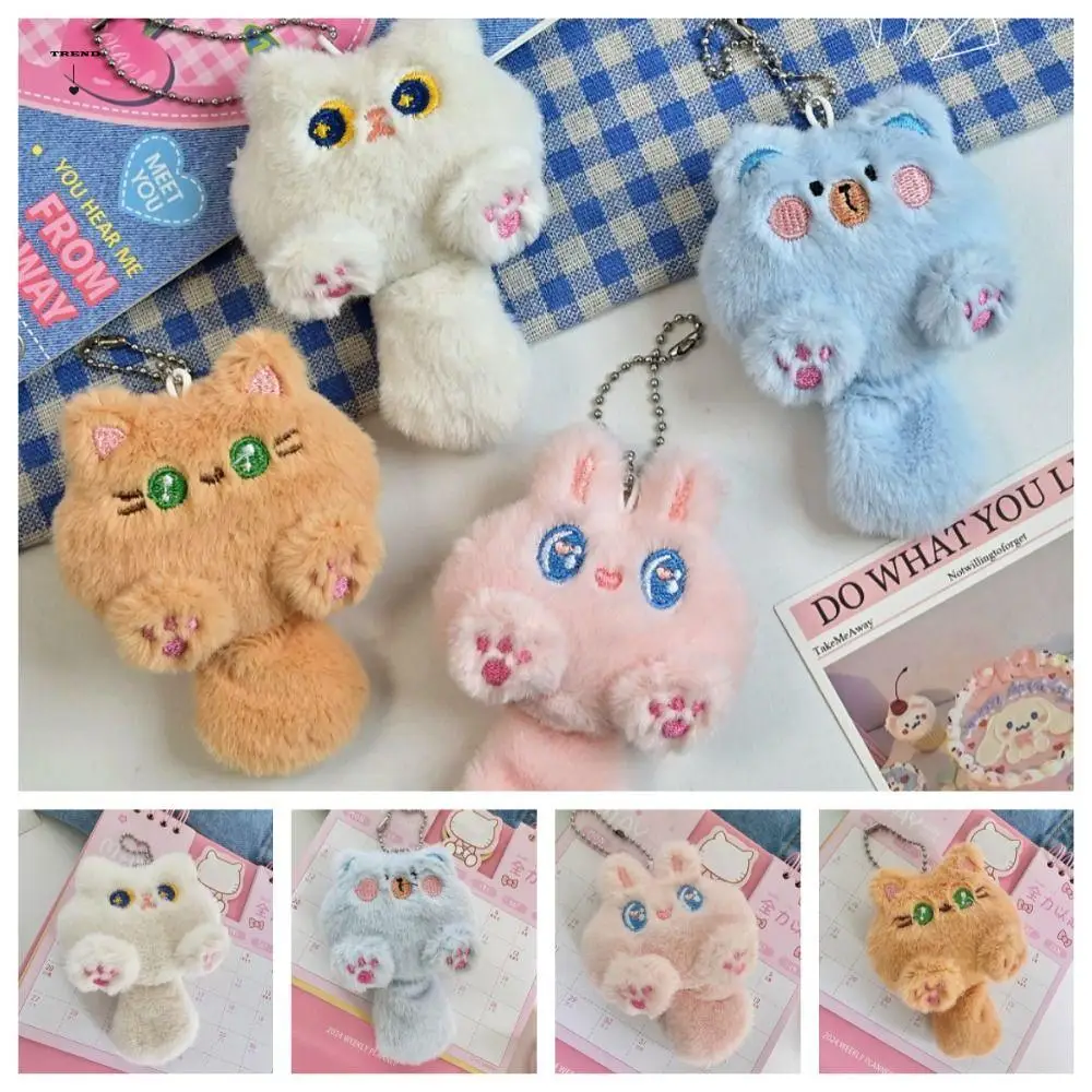 Fashion Soft Cat Plush Keychain Plush Stuffed Cartoon Rabbit Doll Keyring Toy Kawaii Bear Pendant with Tail Backpack Decor