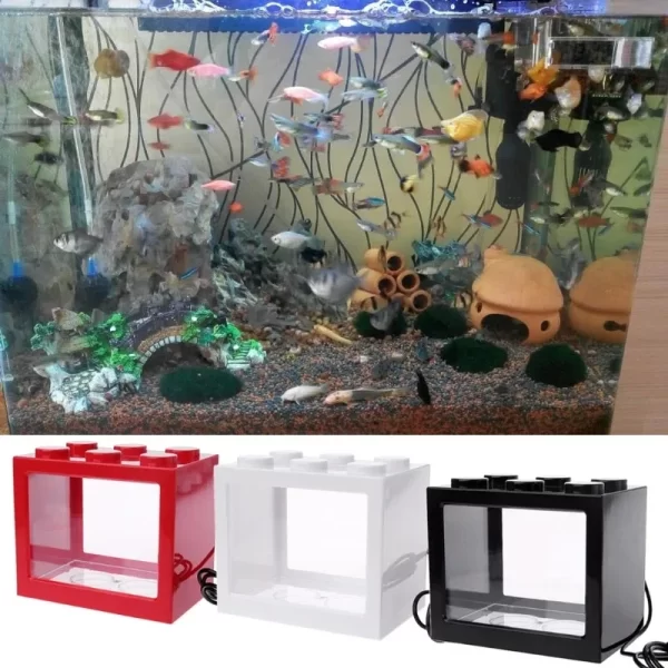 USB Illuminated Small Fish Tank Small Landscape Seaweed Ball Box Mini Aquarium Fish Tank with LED Lamp Light - Image 3