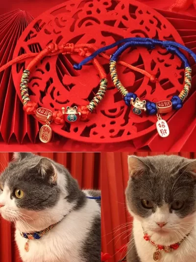 Cat Dog Collar Bell Pendant for Kitten Puppy Pets Accessories Adjustable Pet Jewelry Necklace Hand Knit New Year