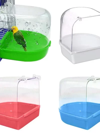 Hanging Pet Bird Shower Box Transparent Parrot Bathing Tub Bathtub Bird Feeding Box Canary Budgerigar Cockatiel Bird Cages Nest