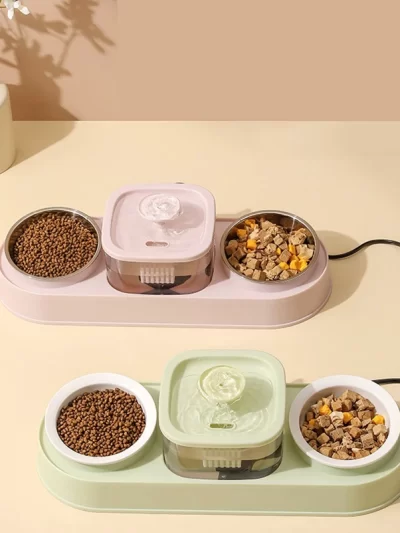Cat Food Bowl Pet Automatic Feeder Water Dispenser Dog Cat Food Container Drinking Dish Anti Slip Double Bowl