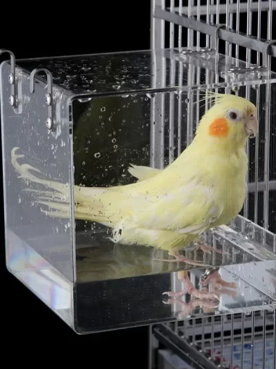 Bird Bath Cage Cockatiel Bird Bathtub With Hanging Hooks for Little Bird Parrots Spacious Parakeets Portable Shower for Birdcage