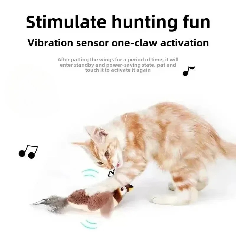 Hot Cat Interactive Toys Catnip Electric Pat Bird (with Catnip) Dog Cats Touch-Activated Squeaky Plush Toy Pet USB Rechargeable - Image 3