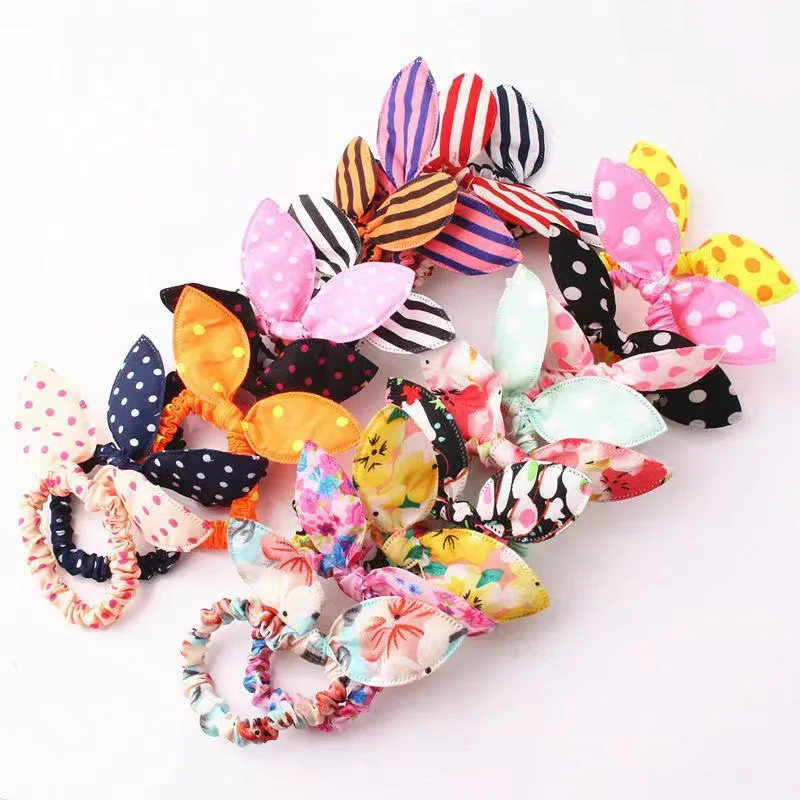 10/20Pcs Women Hair Accessories Fabric Rabbit Ear Head Loops Cartoon Dot Flower Elastic Hair Bands Cute Children Girls Headdress - Image 7