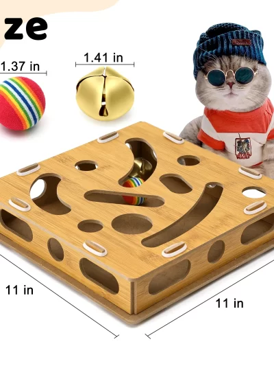Interactive Cat Toy Puzzle Box Wooden Treat Maze Play For Toy Box Fun Interactive Cat Toy Hide and Seek Cat Agility Toys