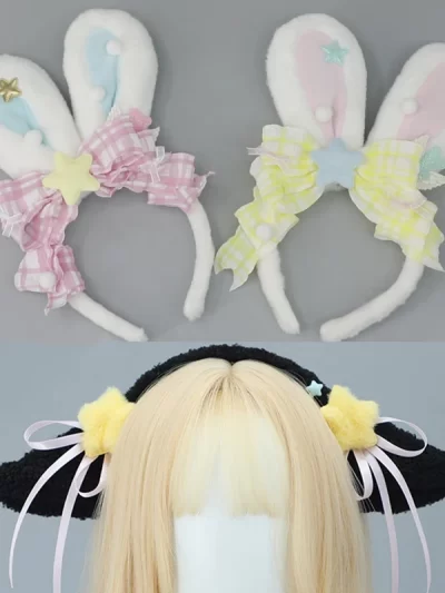 Cute Girls Hair Accessories Lolita Plush Rabbit Lamb Headwear Cosplay Ytk Bow Bunny Ear Headband Kawaii Animal Sheep Ear Xmas