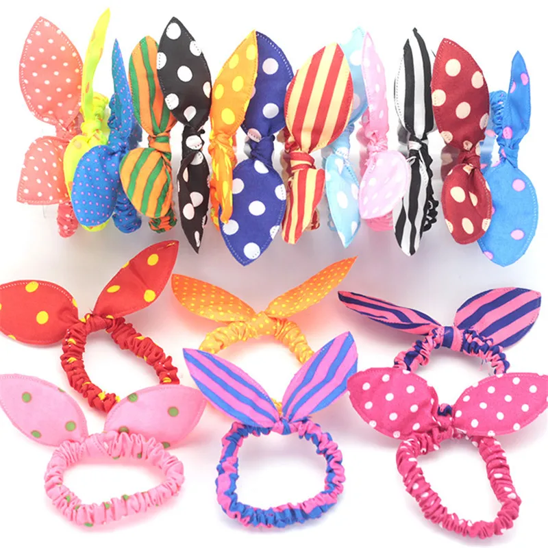 10/20Pcs Women Hair Accessories Fabric Rabbit Ear Head Loops Cartoon Dot Flower Elastic Hair Bands Cute Children Girls Headdress - Image 2