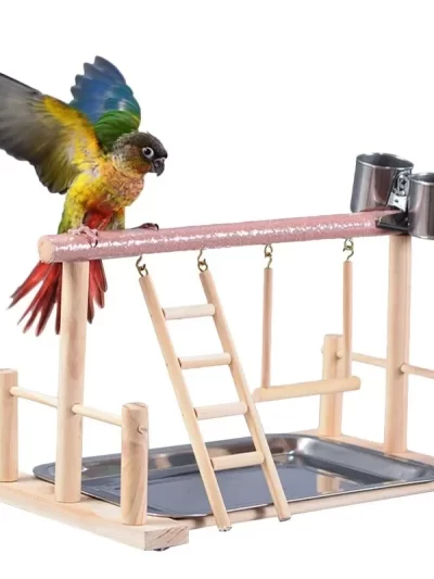1Pc Pet Bird Toy Activity Center Birdcage Stands with Bird Perch Ladder Hammock Feeder Playground for Cockatiel Parrot