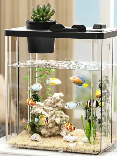 Mini Fish Tank Aquarium Starter Desktop Rectangular Fish Tank With Pump Water Plants Fish Bowl Tabletop Box Hatching Incubator