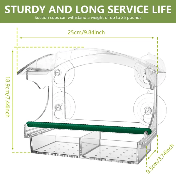 Window Bird Feeder Acrylic Clear Bird House with 4 Suction Cups Large Capacity Outdoor Bird Feeders Transparent Food Dispenser - Image 8