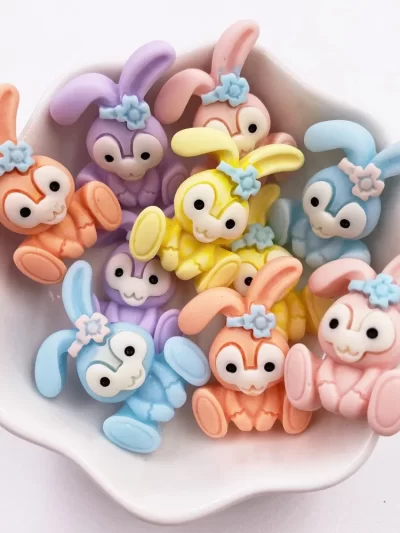 Hand Painted Resin Kawaii Colorful Rabbit Flatback Stone Figurine 10PCS Scrapbook DIY Decor Home Accessories Crafts