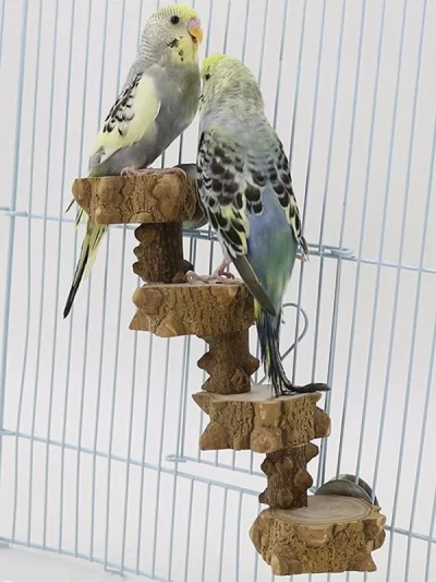 Bird Platform Perch Natural Wood Stand Playground for Budgie Parakeet Large Parrot Cage Climbing Toy 4 Steps Ladder 87HA