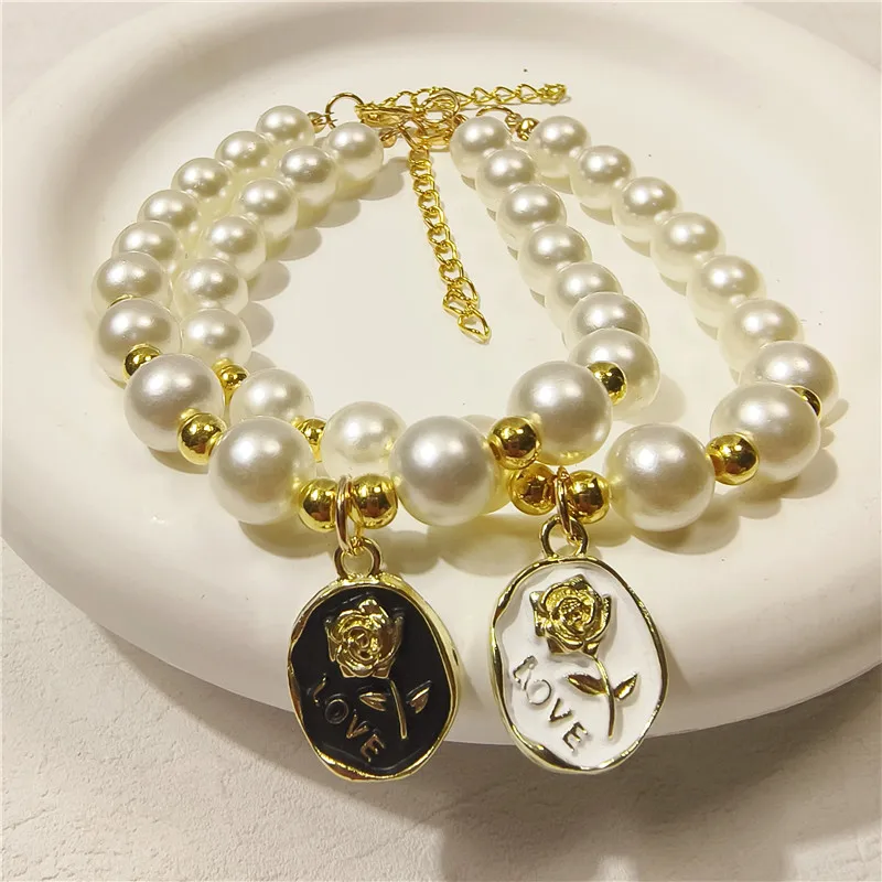 Pet Collar Adjustable Pearl Cat Collars Cute Rose Flower Kitten Puppy Necklace Pet Product Cat Dog Accessories - Image 2