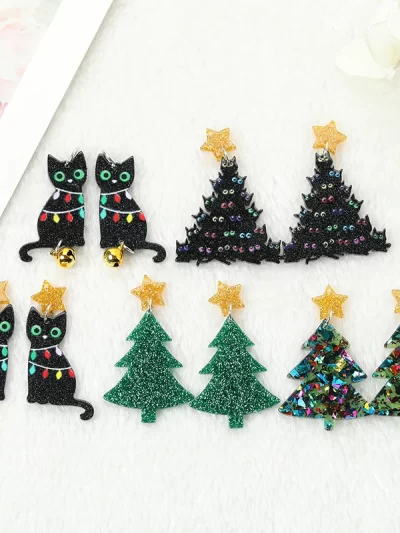 10Pcs/Lot Christmas Glittering Decorations Fashion Acrylic Charms Bells Cat  Accessories For  Jewelry Diy Making