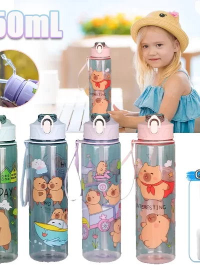 750ml Cute Cartoon Capybara Water Bottle Leakproof Plastic Straw Cup Portable Outdoor Travel Large Capacity Sports Water Bottle
