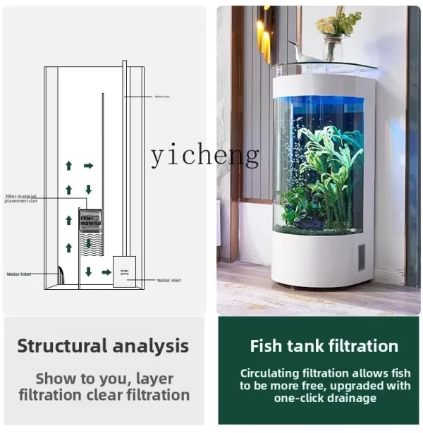 ZZ fish tank small living room glass ecological lazy vertical fish tank living room cylinder water-free goldfish tank - Image 2