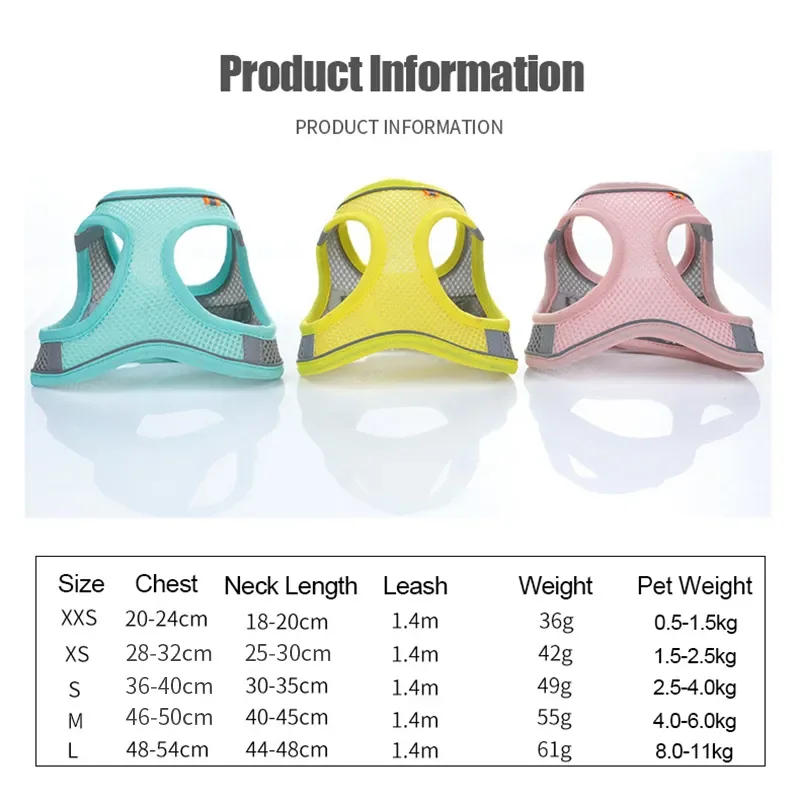 Cat Dog Harness Vest Chest Rope Set Reflective Breathable Adjustable Pet Harness for Small Medium Dogs Outdoor Walking - Image 9