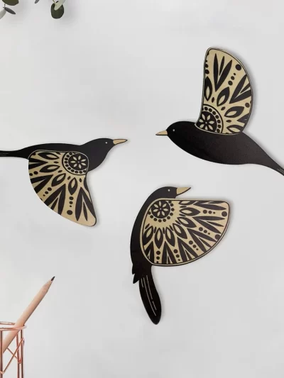 3 pcs Wooden Black Bird Wall Decor Art Vintage Gothic Home Decor Living Room Bathroom Kitchen Decorations Indoor Outdoor Gift