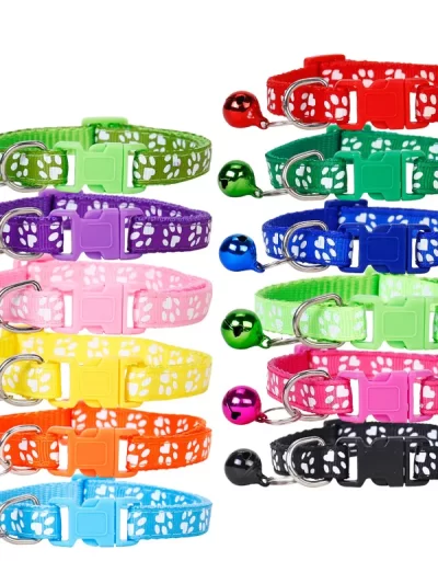 2Pcs/Pack, 12 Colors (Random Delivery), Adjustable Cats and Small Dogs Collars with Bells, Pet Supplies