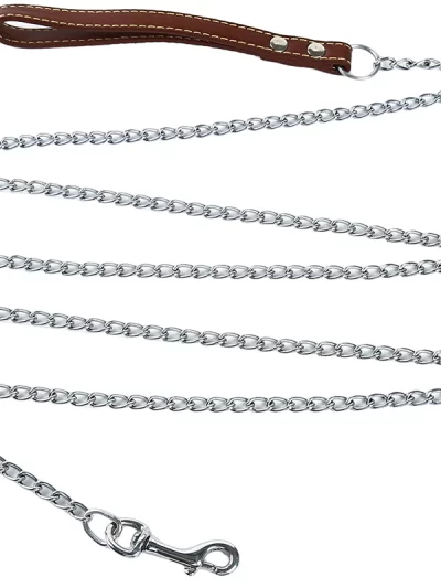 Durable Anti-Bite Metal Dog Chain Lead For Small Medium Large Dog Chain Leash Handle Leads PU Leather Iron Chain Pet Accessories