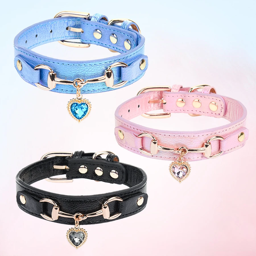 CP567--beautiful PU pet cat&dog collar decorated with sparkling love,adjustable and durable. - Image 5