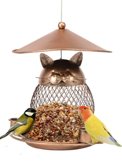 Metal Bird Feeder with 3 Cup Large Capacity Squirrel Proof Outdoor Hanging Iron Bird Feeder Window Yard Birdhouse Food Container