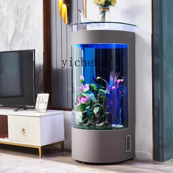 ZZ fish tank small living room glass ecological lazy vertical fish tank living room cylinder water-free goldfish tank - Image 3