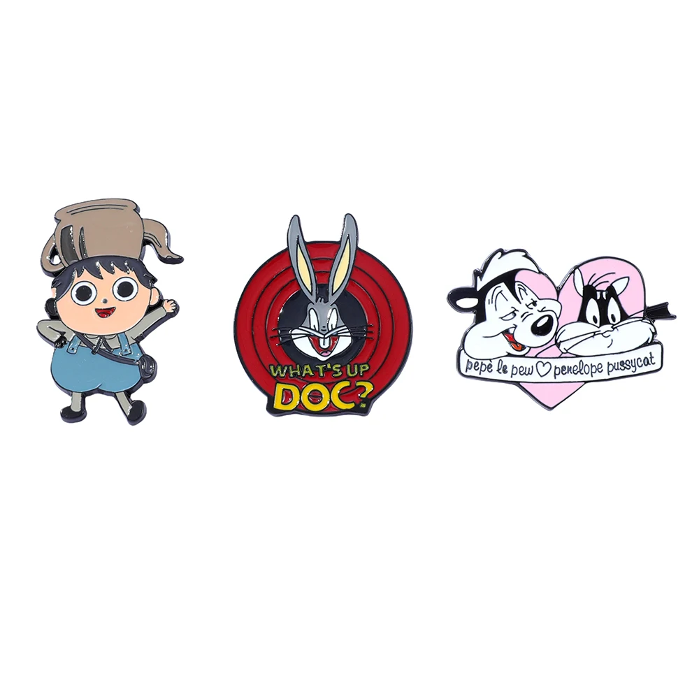 3 Pcs Anime Brooch Rabbit Animal Cartoon Individuality Enamel Pin Backpack Clothing Jewelry Metal Badge Accessories Gift