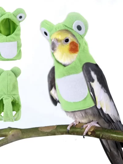 Funny Frog Shaped Birds Clothes Plush Flying Suit Parrots Costume Cosplay Outfit Winter Warm Hat Hooded Pet Bird Accessories