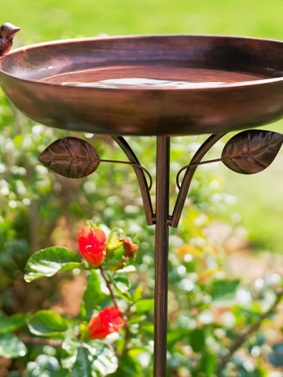 1pcs Vintage Iron Bird Feeder & Bath with Ground Stake Antique Outdoor Garden Decor Rustic Yard Ornament for Birds