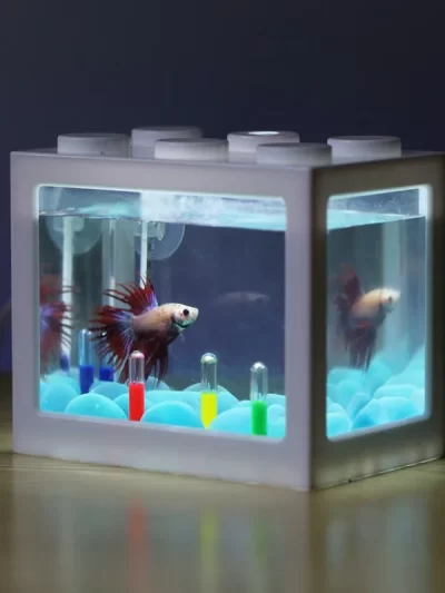 USB Illuminated Small Fish Tank Small Landscape Seaweed Ball Box Mini Aquarium Fish Tank with LED Lamp Light