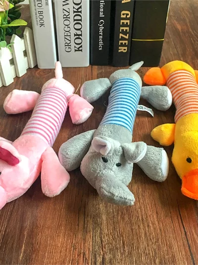 Plush Cute Elephant Duck Pig Pet Dog Cat Squeak Sound Dog Toys Funny Fleece Durability Chew Molar Toy Fit for All Pets