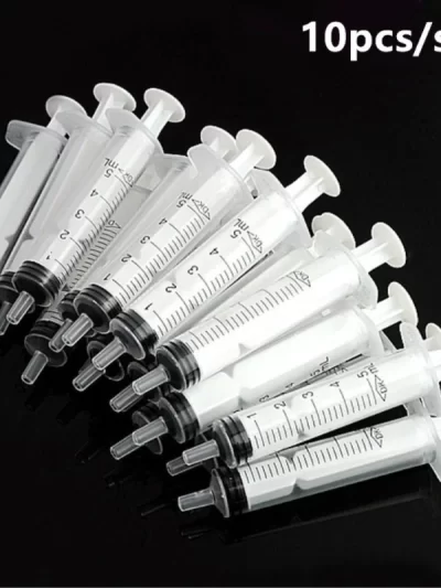 10x Disposable Plastic 5ml Injector Syringe No Needle for Lab Nutrient Measuring Small Pet Food Feeder (Without needle)