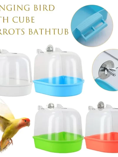Hanging Bird Bath Cube Parrots Bathtub Bath Shower Box Cage Accessory for Little Bird Canary Budgerigar Cockatiel Bird Supplies