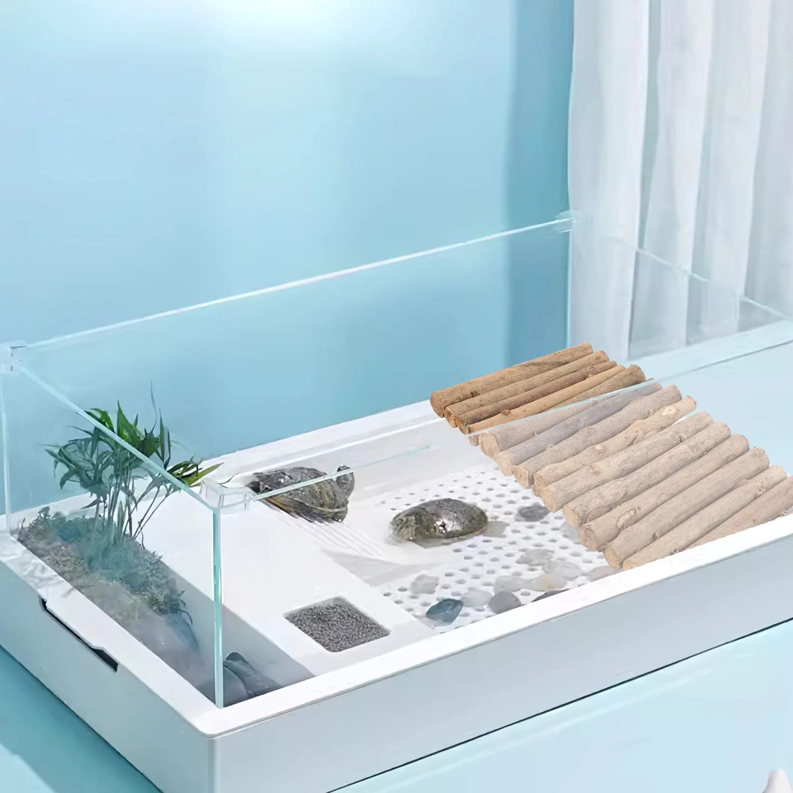 Diy Wood Stick Reptile Hideout Wooden Hiding Cave Turtle Basking Platform Pet Crawling Terrarium nament Reptile - Image 3