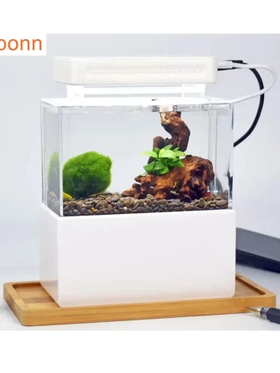 1.5L Mini Betta Fish Tank Aquarium Desktop Decorations Marine Aquaponic Fishes Bowl With Water Fliter USB Air Pump LED Light