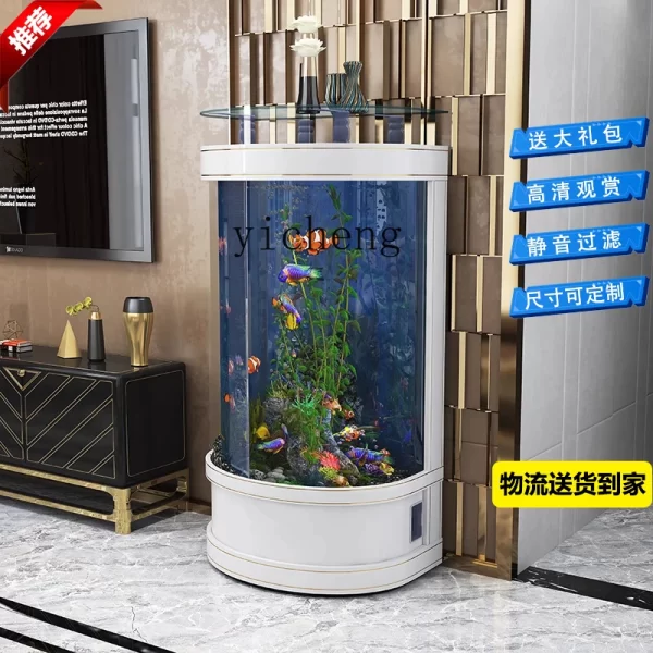 ZZ fish tank small living room glass ecological lazy vertical fish tank living room cylinder water-free goldfish tank - Image 6