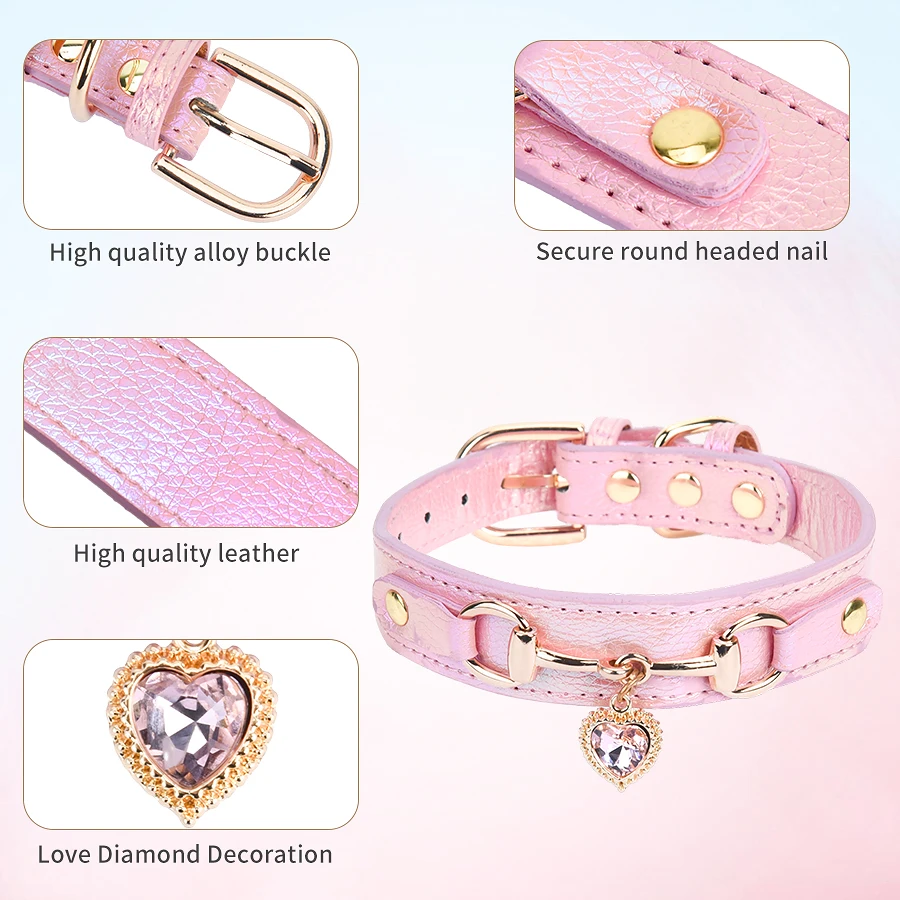 CP567--beautiful PU pet cat&dog collar decorated with sparkling love,adjustable and durable. - Image 6