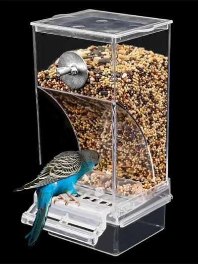 No Mess Bird Feeders Automatic Parrot Feeder Drinker Acrylic Seed Food Container Cage Accessories For Small And Medium Parakeets