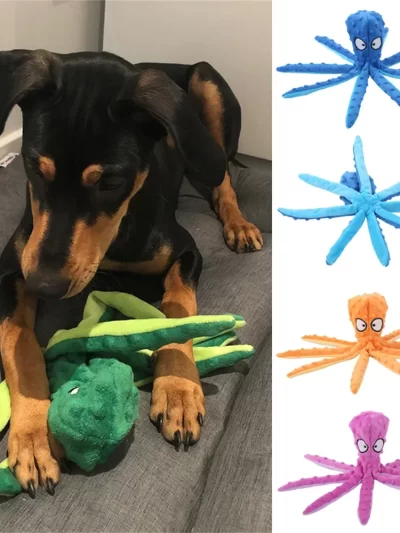 Octopus Shape Plush Puppy Dog Chew Toy No Stuffed Ring Paper Pet Squeaky Toys for Small Medium Dogs Play Games mascotas Products