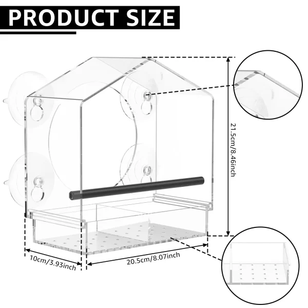 Window Bird Feeder Acrylic Clear Bird House with 4 Suction Cups Large Capacity Outdoor Bird Feeders Transparent Food Dispenser - Image 7