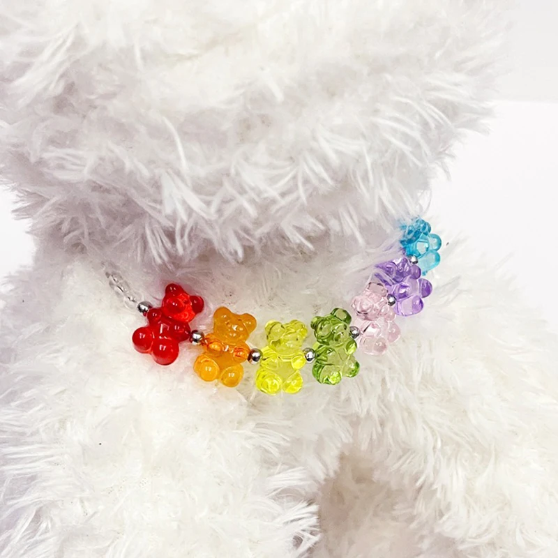 Cute Bear Chain Accessories for Cats Dopamine Colorized Pet Dog Necklace Adjustable Summer Fancy York Chihuahua Dog Neck Wear - Image 3