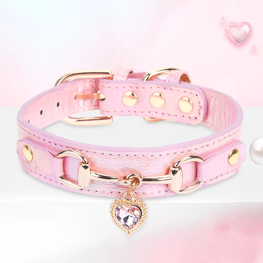 CP567--beautiful PU pet cat&dog collar decorated with sparkling love,adjustable and durable.